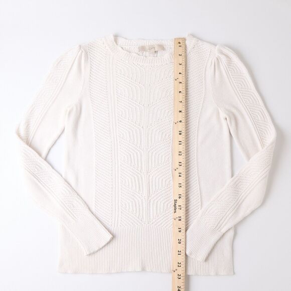 Loft Womens XS White‎ Crochet Knit Sweater Cotton Cottage Retro Feminine Spring - Picture 5 of 8